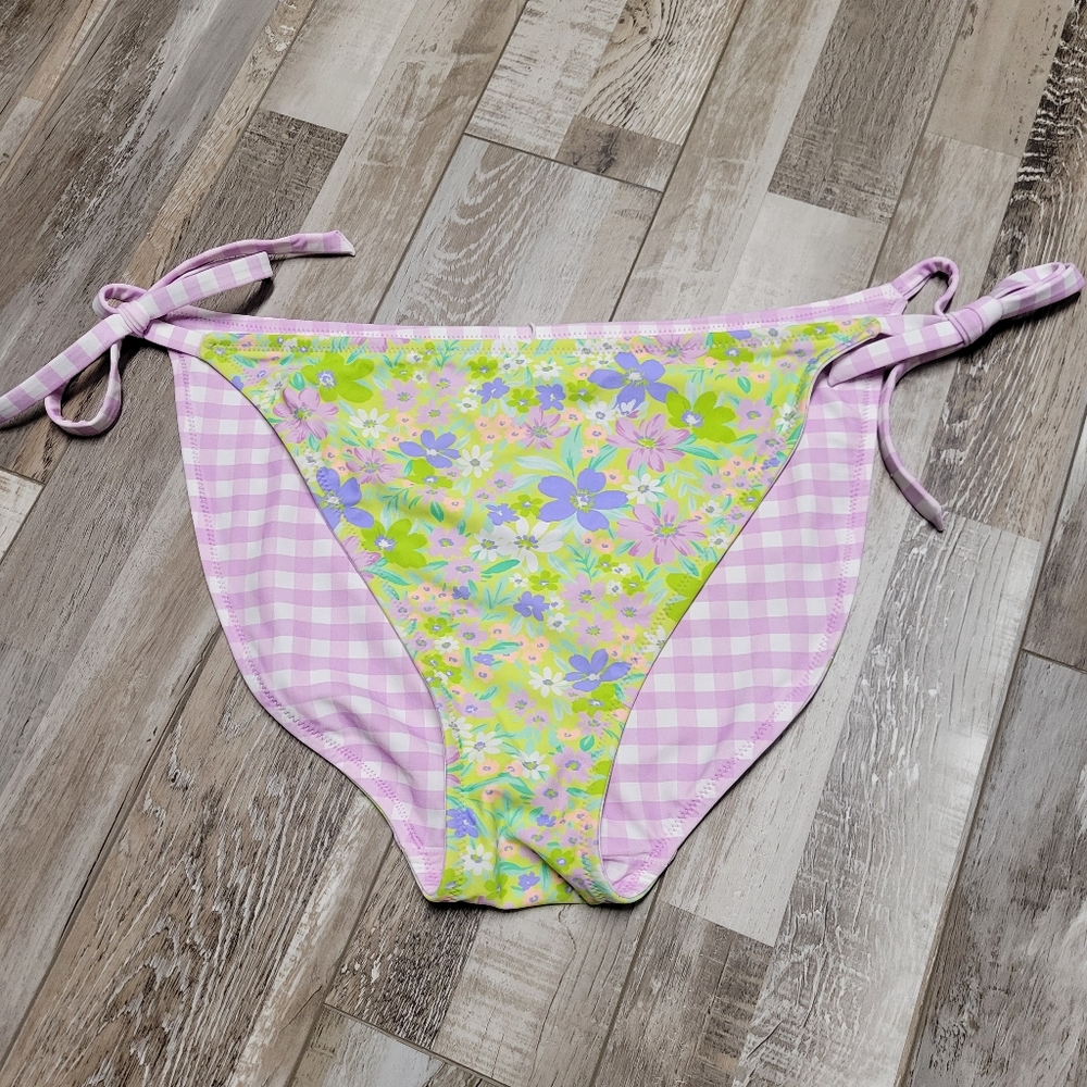 New Wild Fable 1X Floral Purple Reversible Low Rise High Leg Cheeky Bikini
